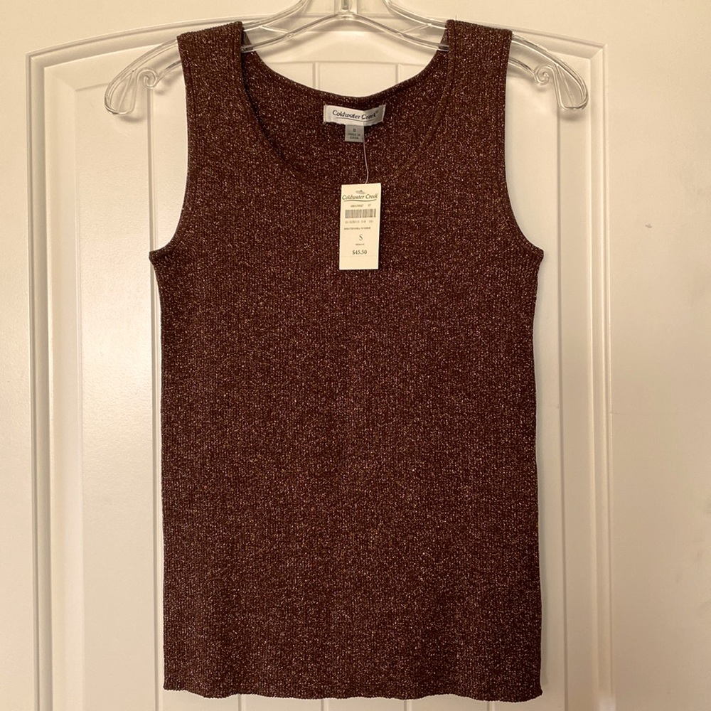 Coldwater Creek Sweater Shell Tank Top Brown W/ Metallic  Top Size S New TWT